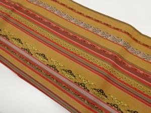 縞に市松・幾何学模様織出し名古屋帯